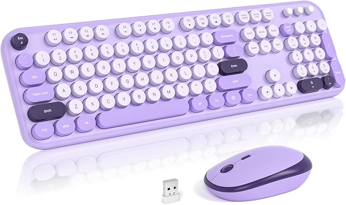 MOFII Wireless Keyboard and Mouse Combo, 2.4GHz Retro Typewriter Keyboard Full Size and Silent Mouse, 2-in-1 USB Receiver Plug and Play, for Laptop, PC, Desktop, Windows (Violet) by MOFII