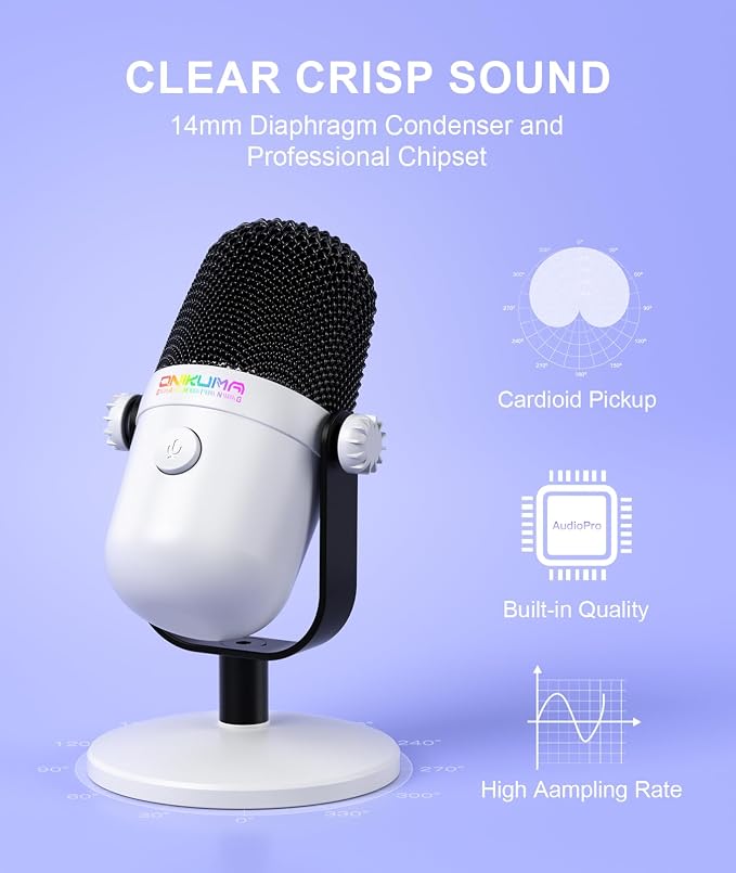 Gaming Microphone with Noise Cancellation & Mute Button, USB Condenser Mic for Streaming/Recording, Ultra-Compact Design, Compatible with PC/Mac/PS4/PS5, Podcast/YouTube/Twitch/Discord (White) - Image 2