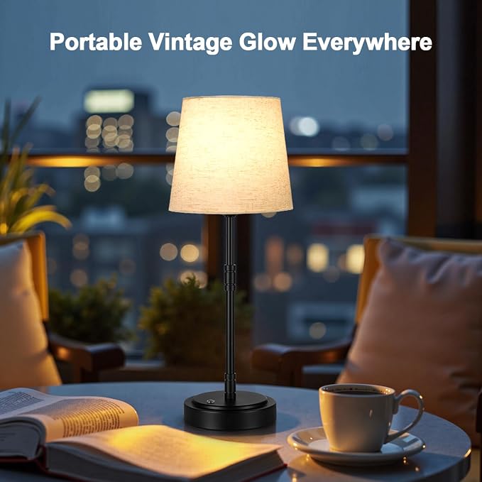 Cordless Table Lamps Set of 2 – Battery Operated Lamp with 7500mAh Rechargeable Battery, Stepless Dimmable Black Lamps with Beige Shade, Wireless Lamps for Dining Room & Nightstand (Bulbs Included) - Image 8