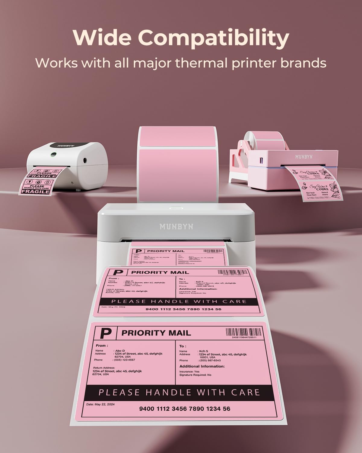 MUNBYN 4x3 Thermal Labels, 500 Sheets/1 Roll, Pink - Image 3