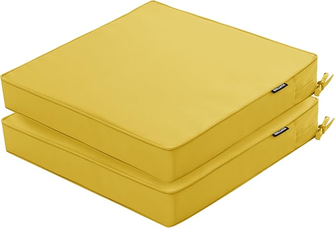 Outdoor Chair Cushions Set of 2, 22 x 22 x 3 Inch Deep Seat | Waterproof Patio Chair Cushions with Tie, Fade Resistant Cushions for Outdoor Furniture Garden Lawn, Yellow by COMCAVER