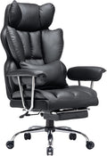Efomao Big and Tall Office Chair with Foot Rest 400LBS, PU Leather Computer Chair, Heavy Duty Executive Office Chair with Lumbar Support, Black Home Office Chairs | 400lbs support, 135° recline, dual-layer foam cushion, 23.5" seat & footrest. BIFMA by OFFICECHAIR