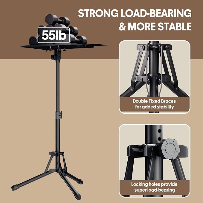 KOOV Projector Stand Adjustable Height 20" to 61" | Foldable Projector Tripod Stand with Mouse Tray & Phone Holder, Perfect for Office Home Stage Studio DJ Racks Podium Stand - Image 4