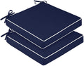 downluxe Waterproof Outdoor Chair Cushions Set of 2, 19" x 19" x 3" Patio Chair Cushion with Non-Slip Ties & Handle, Square Outdoor Cushion for Patio Furniture with Removable Cover, Navy/White by Downluxe