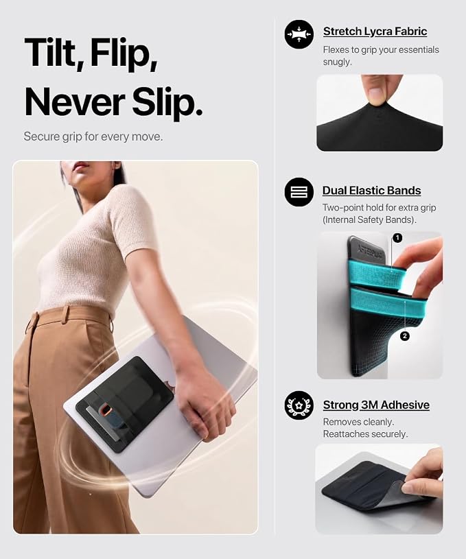 2-Pocket SSD & Hard Drive Holder for Laptop, Reusable 3M Adhesive | Stick-On Sleeve for 2.5-Inch External HDDs & SSDs | 5.9 x 4.7-Inch Pouch | Separate Pocket for Cables | Built-In Safety Strap - Image 6