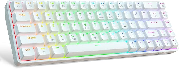 DIERYA DK68 60% Wireless Mechanical Gaming Keyboard, 3-Mode, Bluetooth 5.0/2.4G/USB-C, RGB Backlit, 68-Key Compact Mini for Windows, Mac, Linux - Linear Red Switch - White by DIERYA