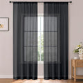Black Sheer Curtains 96 inches Long for Bedroom 2 Panels Set | Elegant Airy Sheer White Curtain for Living Room, Light Filtering Voile Window Treatments, Rod Pocket, Each Panel 42 X 96 In by OWENIE