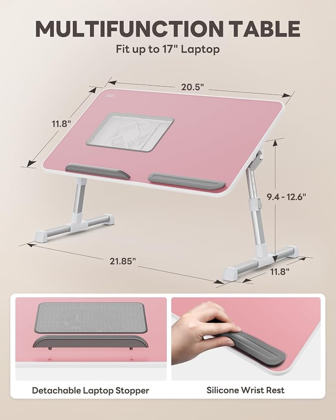 Laptop Desk for Bed with Cooling Fan, Height & Angle Laptop Stand | SAIJI Lap Desk Tray Table, Adjustable Lightweight Foldable Portable Computer Table - Image 2