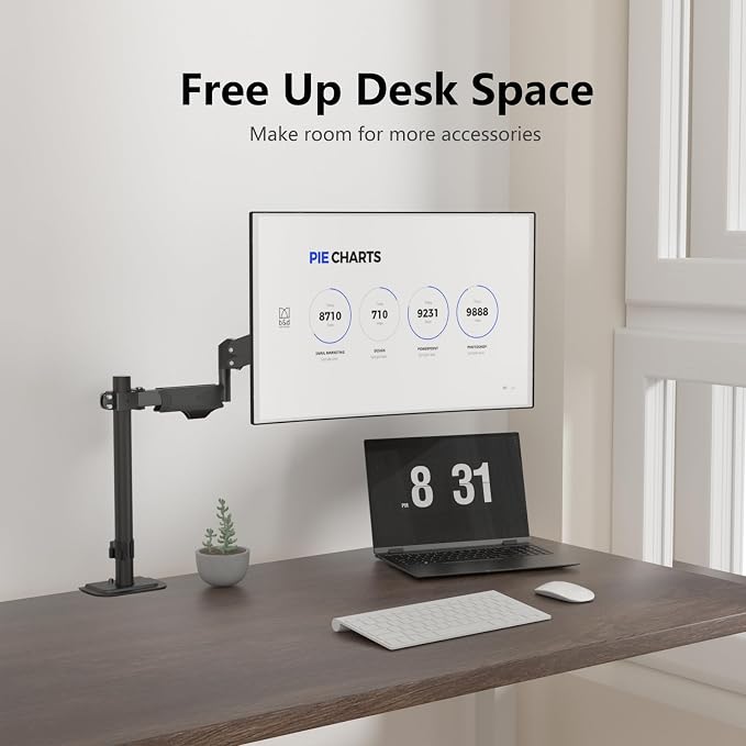 suptek Single Monitor Arm for Desk Mount Stand,Adjustable Monitor Arm for 17 to 32 inch Screen, Support Weight up to 22lbs, Mounting Holes 75x75mm to 100x100mm,Pneumatic Pole Mount Arm Black - Image 7