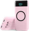 YHO Wireless Portable Charger 40800mAh for iPhone with Built-in Cables, Wireless Charging USB C Power Bank,25W PD Fast Charging Travel Essential Battery Pack for iPhone 17/16/15,Android-Pink by YHO
