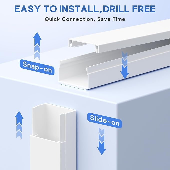 315in Cord Hider Kit, Paintable Cable Raceway, Cord Covers for Wall Mount TV, TV Cable Hider Wall Kit, Wire Management, W 0.96in x H 0.57in, White - Image 9