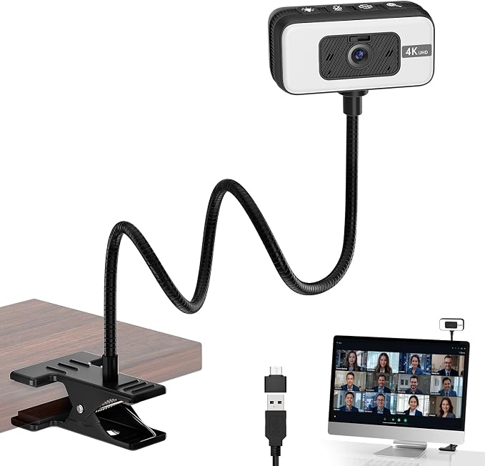 Webcam for PC, 4K Streaming Camera with Light, Web Camera for Desktop/Laptop Computer Webcam with Microphone, Plug and Play USB Web Cam with Bracket, for Video Calls and Meetings by Majiphi