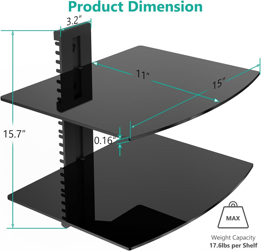 WALI 2 Tier Glass Floating TV Wall Shelf for Projector, DVD Players - Image 3