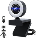 USB HD 4K Video Webcam，with Ring Ligh and Microphoneand Rotatable Tripod& Privacy Cover for PC，, Fast AutoFocus，with Auto White Balance for Video Calls, Live Streaming Gaming & Online Meetings by Unknown