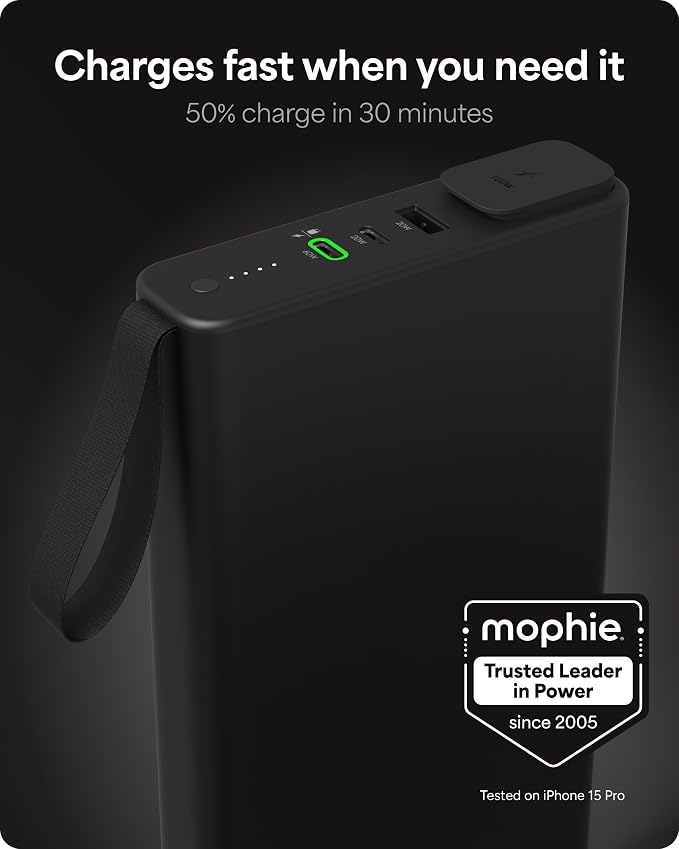 mophie powerstation pro AC (2023)-27,000 mAh External Battery compatbile With MacBook&iPad Portable PD battery with 100W of AC&60W USB-C Fast Charge integrated carry strap-USB-C cable included, Black - Image 2