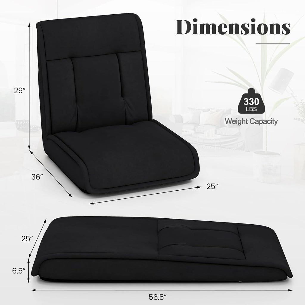 COSTWAY Folding Floor Chair, Convertible Lazy Sofa (Black) - Image 3