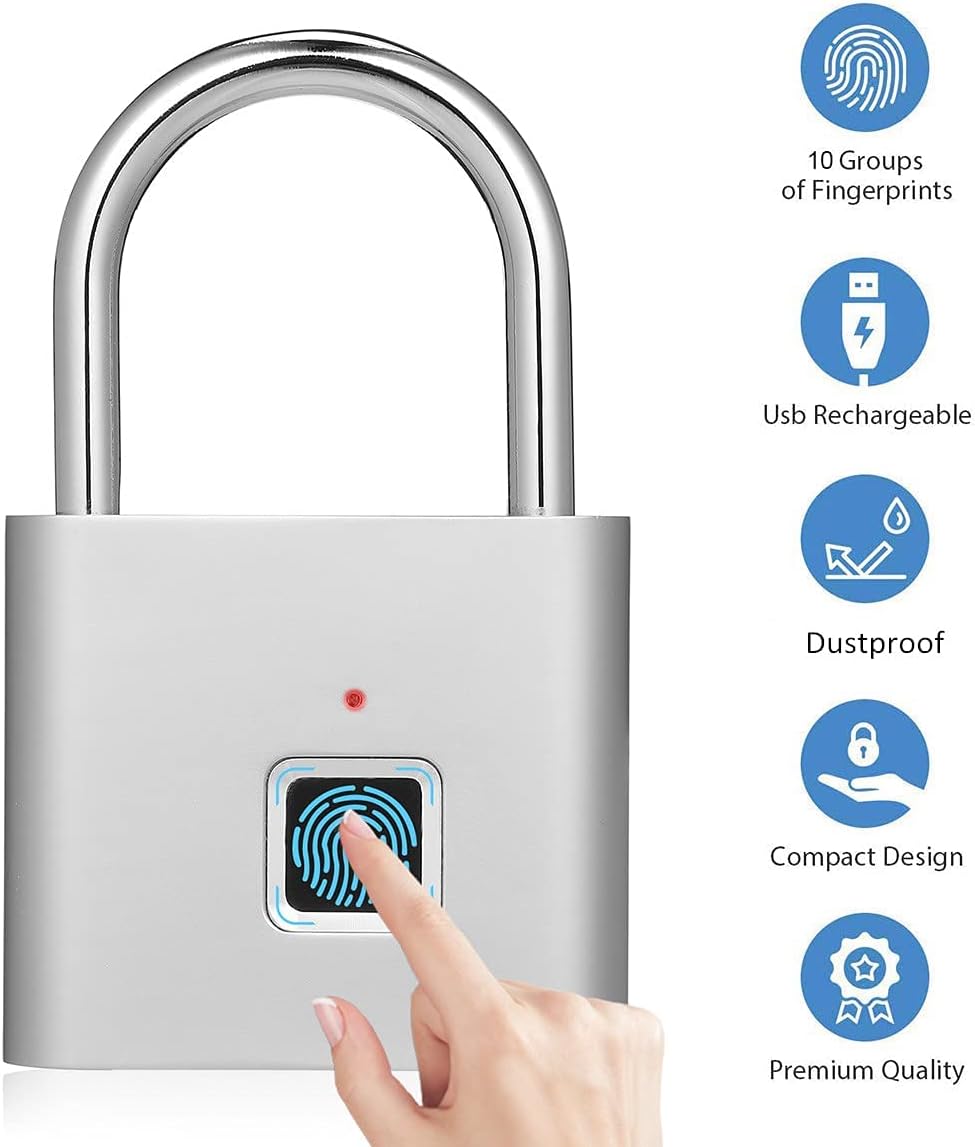 Fingerprint Padlock, USB Charging Waterproof Mini Smart Security Lock with No App, No Key, No Trouble, Friendly for Kids and Elderly - Image 5