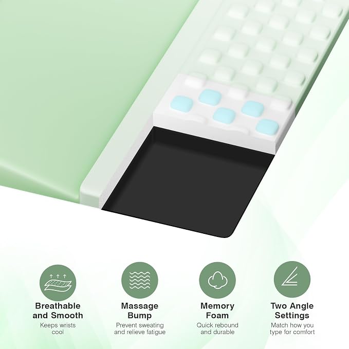Ospelelf Ergonomic Mouse Pad and Keyboard Stand Wrist Rest Set, Memory Foam Comfort, Pain Relief for Typing, Office Desk Accessories, Green - Image 4