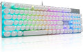 HUO JI E-Yooso Z-88 Wired Typewriter Style Mechanical Keyboard, White | Programmable RGB Backlit, Clicky Blue Switches, Detachable USB-C Cable, Metal Panel, 104 Double-Shot Keycaps for PC Gaming by HUOJI