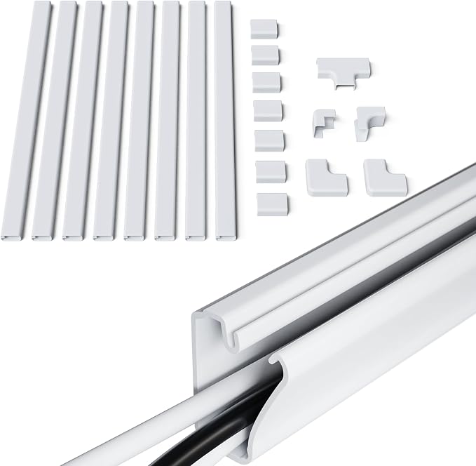 ECHOGEAR Cord Cover for Wires On Wall - Peel & Stick Cable Hider Channel with 10 feet of Plastic Raceway Plus Connector Pack - Ideal for Wall Mounted TVs - White by ECHOGEAR