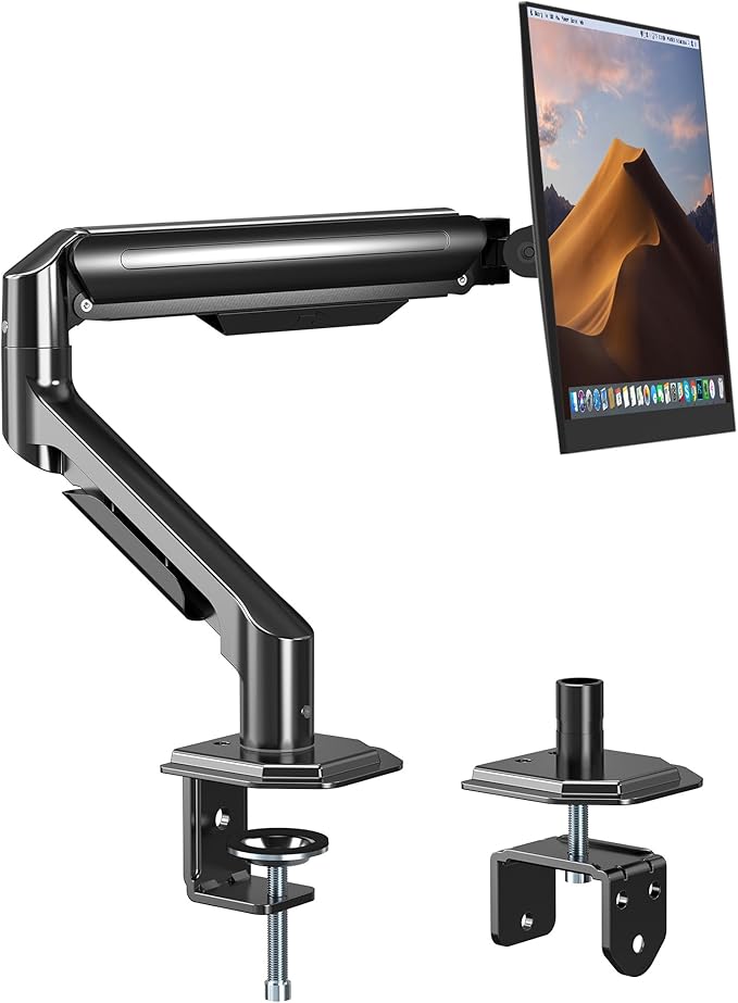 UPGRAVITY Single Monitor Mount Arm for 17" to 32" Computer Screen | Mechanical Spring Adjustable Monitor Desk Mount Stand Holds up to 17.6 lbs, C-Clamp & Grommet Base, VESA 75/100mm by UPGRAVITY