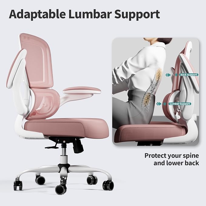 TRALT Office Chair - Ergonomic Desk Chair with Adjustable Lumbar Support, Mesh Computer Chair, Executive Chair for Home Office Comfortable Lumbar Support (1, Pink) - Image 7