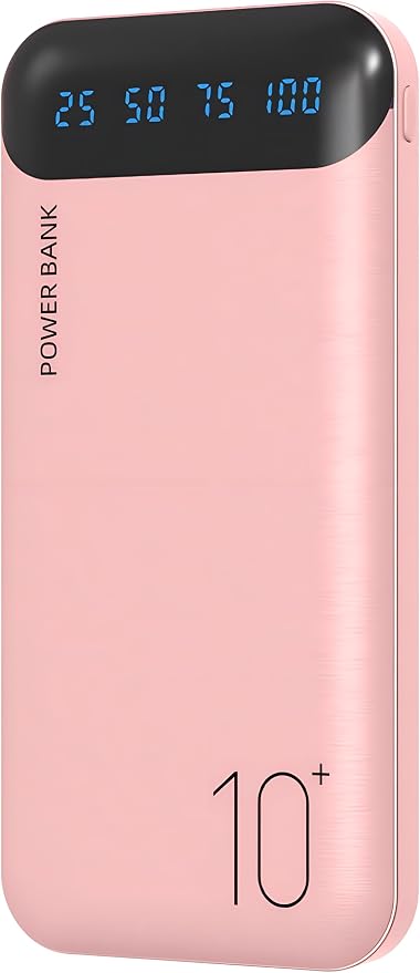 YOBON Power Bank 10000mAh Portable Charger Slim Battery Pack with 2 USB 2.4A Outputs and USB C in/Out Compatible with Huawei iPhone 16 15 14 13 12 iPad Samsung Galaxy S20 Android Tablet (Light Pink) by YOBON