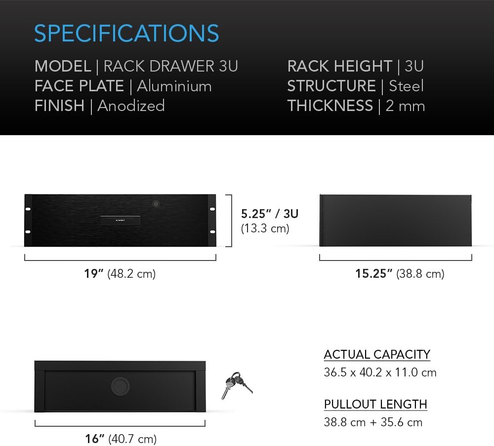 AC Infinity Rack Mount Drawer 4U, Locking Storage for 19" Server & AV Racks - Image 6