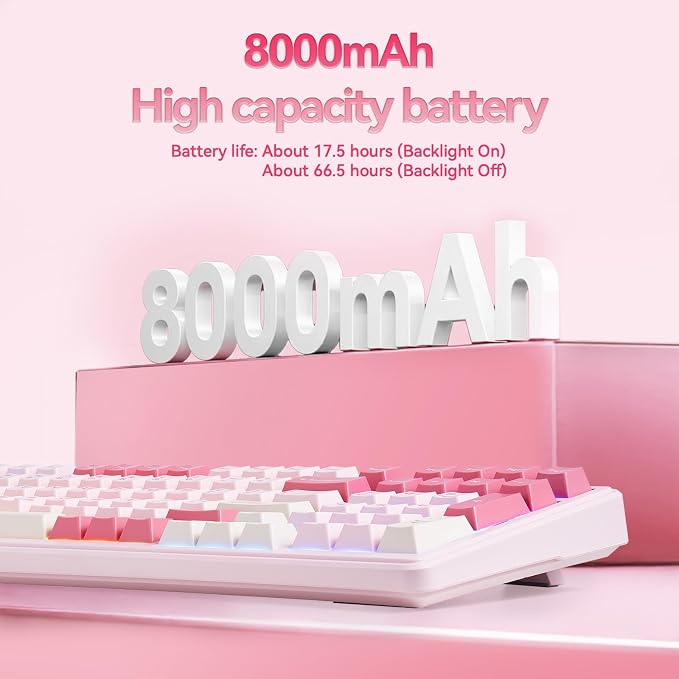 Aula F99 Pink Mechanical Keyboard,Wireless Gaming Keyboard Creamy | Tri-Mode BT5.0/2.4GHz/USB-C Computer Keyboard,Hot Swappable Custom Full Size Keyboard,Strawberry Mint Switch Creamy Sound - Image 4