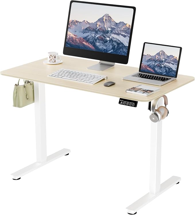 43"x24" Standing Desk, Height Adjustable Sit-Stand Home Office, Oak | Electric Adjustable Standing Desk, Sit to Stand Computer Office Desk with Splice Board, Memory Preset, Lifts 28.7''-46.5" by ERGOMAKER