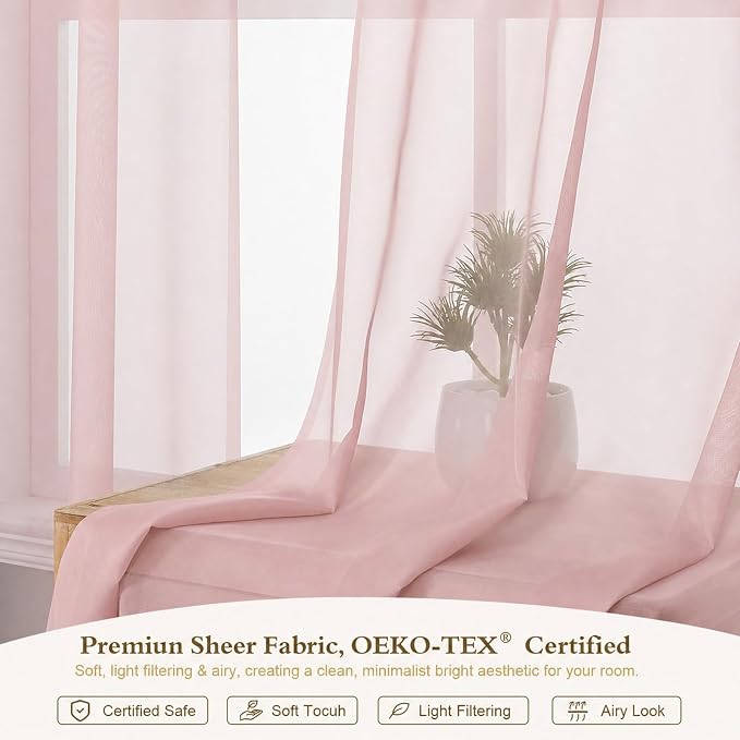 Blush Sheer Curtains 84 inches Long for Living Room 2 Panels Set | Sheer White Curtains for Bedroom, Rod Pocket Airy Light Filtering Window Treatments, 2pcs, Each Panel 42" Width x 84" Long - Image 3