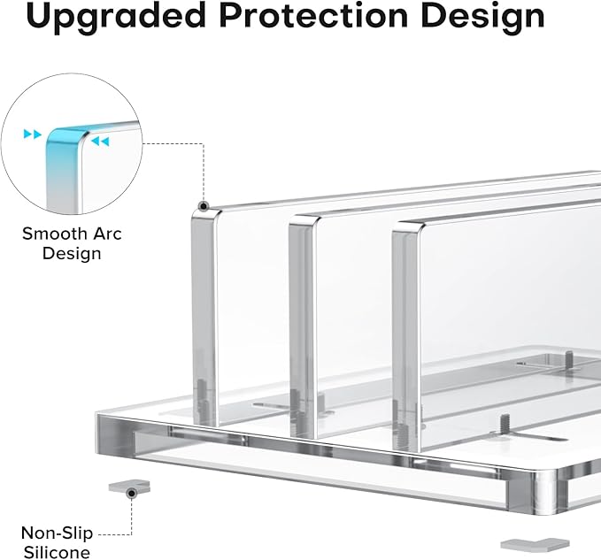 OMOTON Vertical Laptop Stand, Clear Acrylic Dual Holder for MacBook Gaming | Adjustable Width 0.43-1.38", Clear Acrylic Dual Slot Stand for Desk, Compatible with MacBook Pro/Air HP Gaming up to 17" - Image 4
