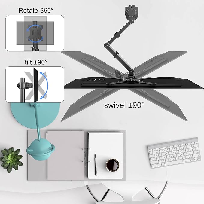 Single Monitor Desk Mount for 13-39" Screens, Vesa Mount | Monitor Mount with VESA Extension Kit 75×75 to 200×200mm - Image 6