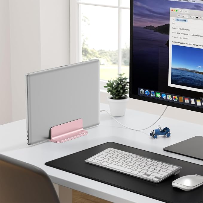 OMOTON Vertical Laptop Stand Holder, Adjustable Dock for MacBook, Rose Gold | Aluminum Stand for MacBook Stand, Fits Chromebook & Gaming Laptops up to 17.3 in, Office Desk Organization, Space-Saving - Image 8