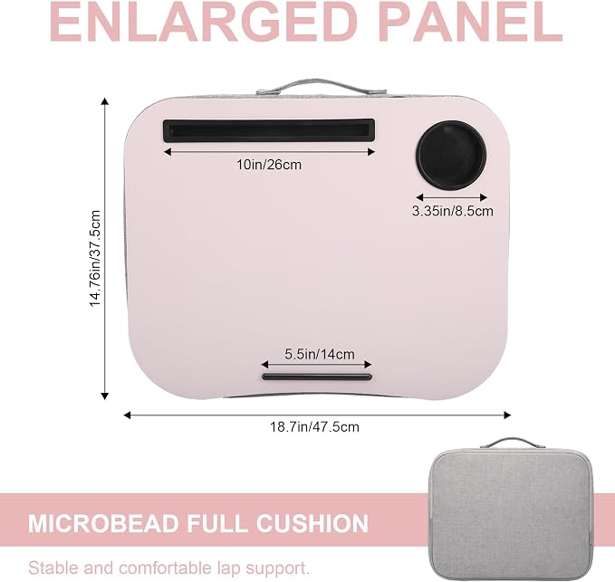 Lewtemi Pink Laptop Lap Desk with Cushion Cup Holder and Stopper Padded and Phone Holder Couch Bed Sofa Fits up to 15.6 Inch Portable Lap Desk for Home Office Study Writing - Image 2