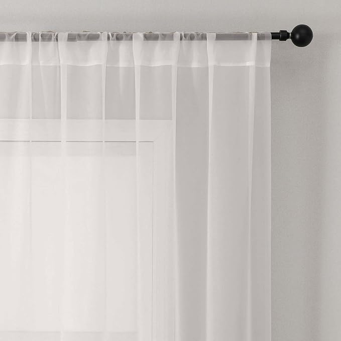 Ivory Sheer Valances for Windows 2 Panels 14 Inch Length 52" Width | Window Topper Valance for Cafe Kitchen, Small Window Decor for Bedroom Living Room, Rod Pocket, Each Panel 52W x 14L - Image 9