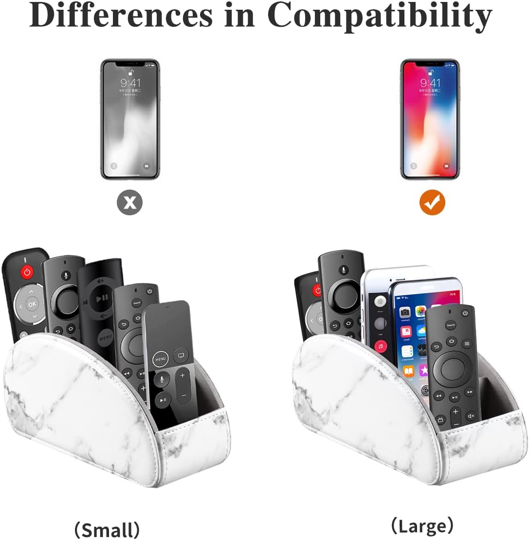 All-in-One Leather White TV Remote Holder for Remote Conrtols with 5 Compartments Nightstand Desktop Media Player Remote Caddy Storage Box Organizer Tray for Mobile Office Stationery Phone Controller - Image 2
