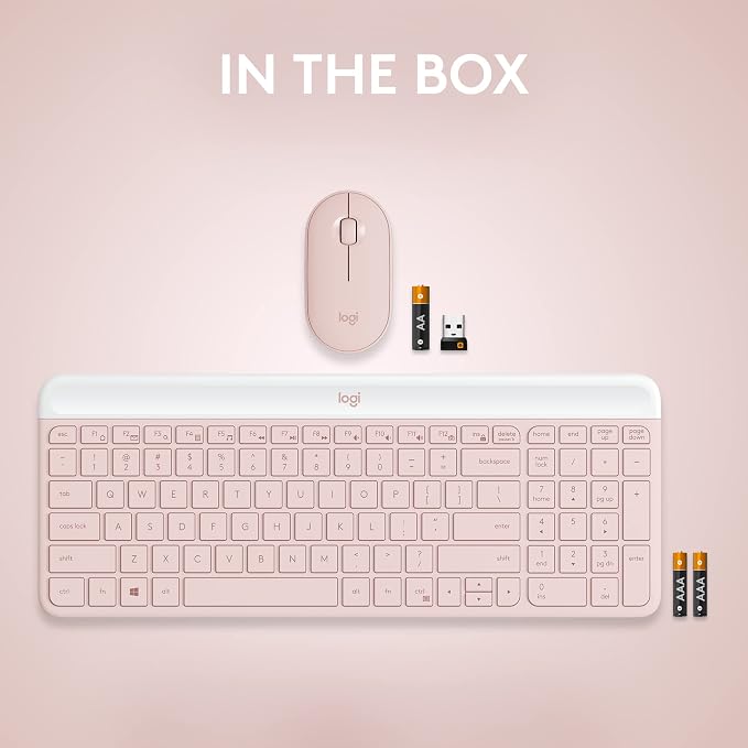 Logitech MK470 Slim Compact Wireless Keyboard and Mouse Combo - Rose | Compact low-profile quiet keyboard with number pad, slim ambidextrous quiet mouse with 3 non-customizable buttons, Windows PC - Image 10