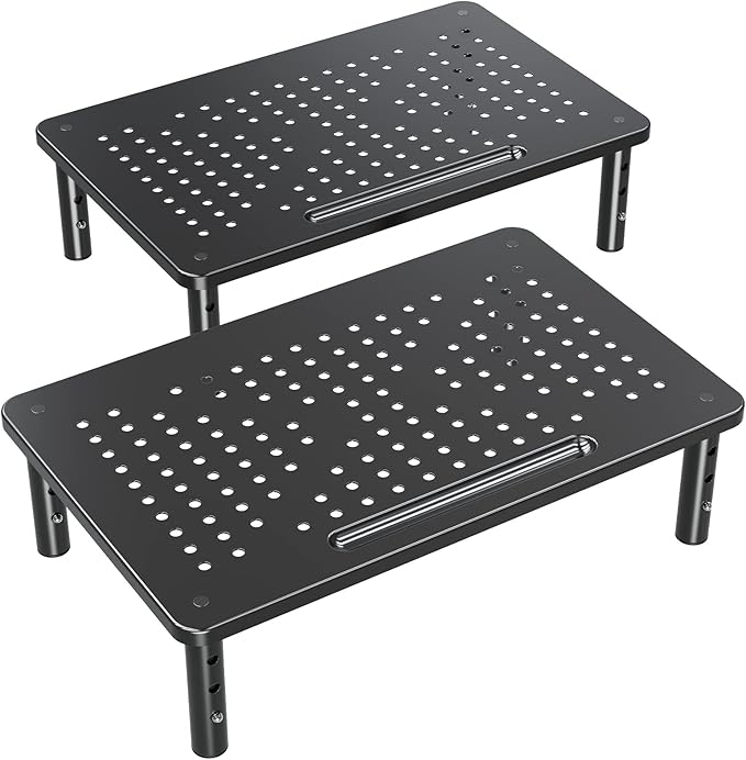 ELIVED 2 Pack Monitor Stand Riser - 3 Height Adjustable Monitor Stand | for Laptop, PC, Printer, Mesh Metal Monitor Riser for Desktop Organizer by ELIVED