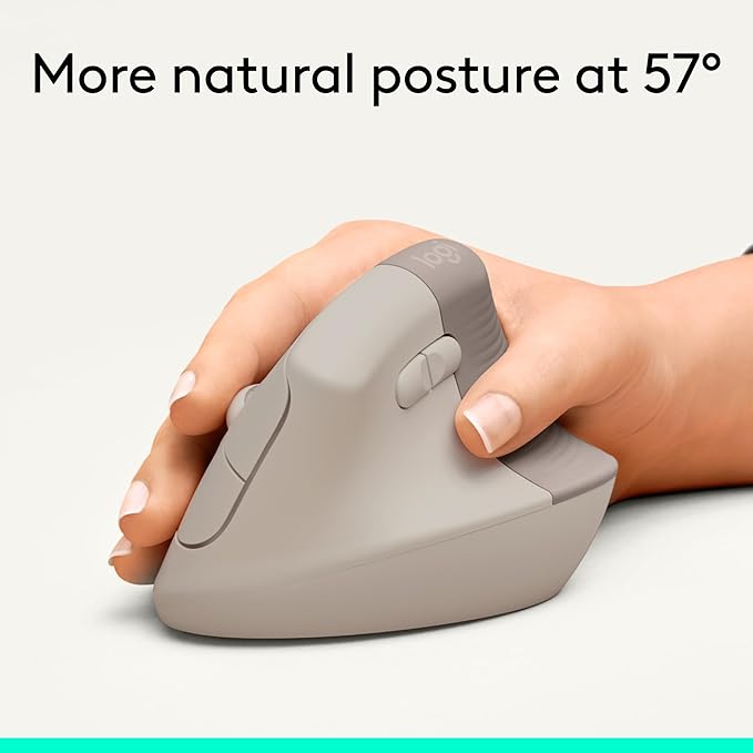 Logitech Lift Vertical Ergonomic Wireless Mouse - Sand | Connect via Bluetooth or included Logi Bolt USB-A receiver, quiet clicks, 4 of 6 buttons customizable, Windows Mac compatible - Image 3