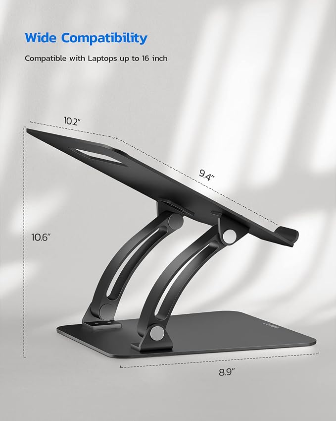 Nulaxy Fully Adjustable Laptop Stand for Desk, Dual Foldable Computer Riser with Heat-Vent, Ergonomic Notebook Holder Portable Office Accessories Compatible with Most Laptops, Black - Image 3
