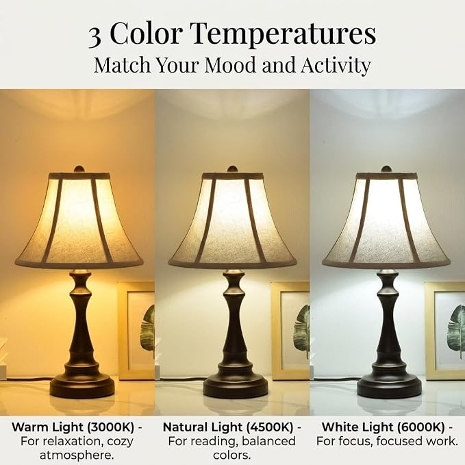 Traditional Table Lamp, Brown Vintage Desk Lamp with Fabric Shade - Image 8