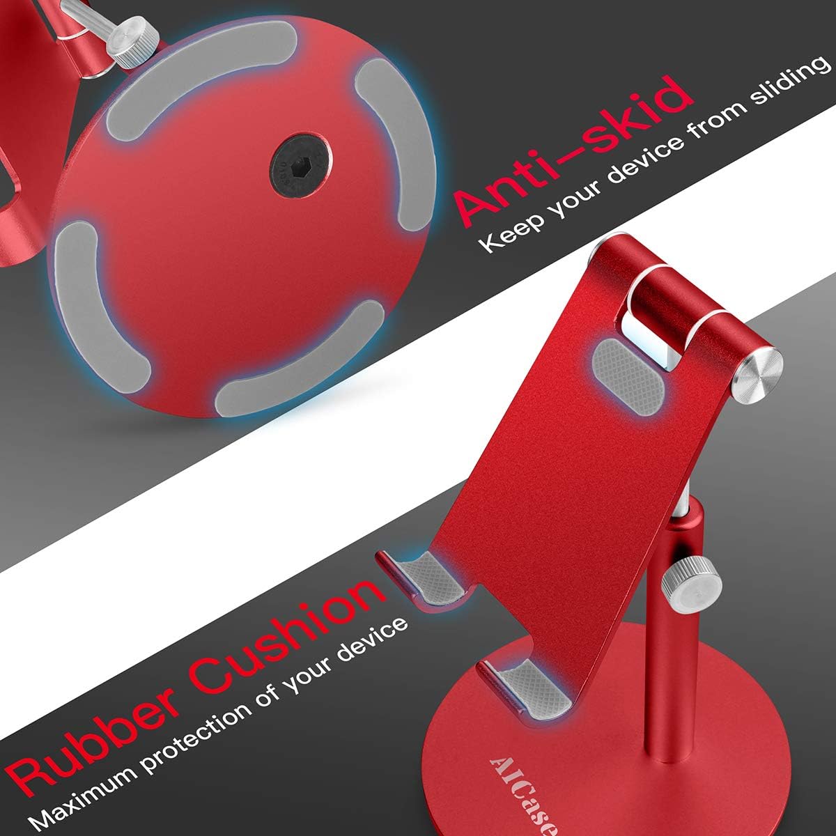 Adjustable Tablet/Phone Stand, AICase Telescopic Adjustable iPad Stand Holder,Universal Multi Angle Aluminum Stand Compatible with iPhone Smart Cell Phone/Tablet/iPad(4-13 inch), Red - Image 3