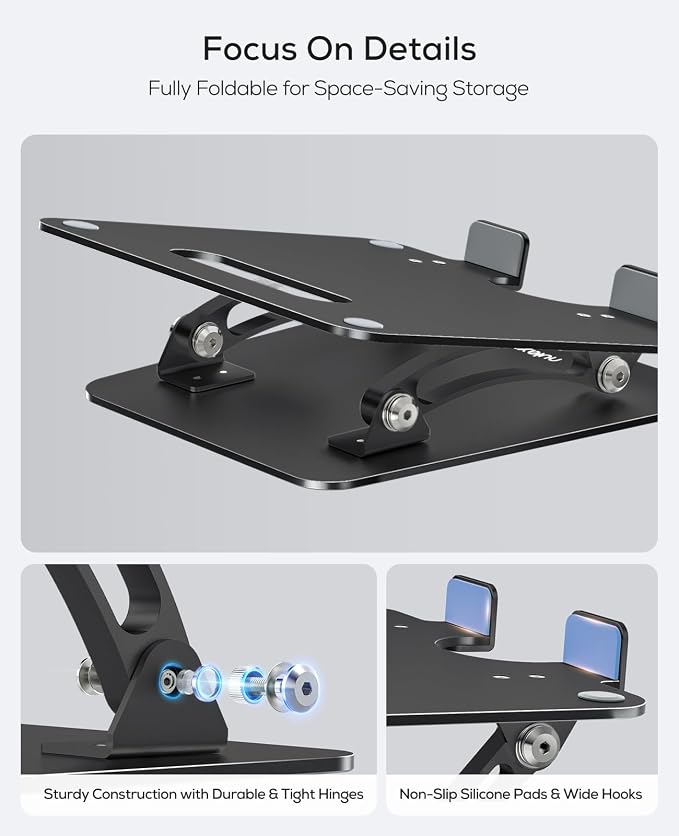 Nulaxy Fully Adjustable Laptop Stand for Desk, Dual Foldable Computer Riser with Heat-Vent, Ergonomic Notebook Holder Portable Office Accessories Compatible with Most Laptops, Black - Image 6