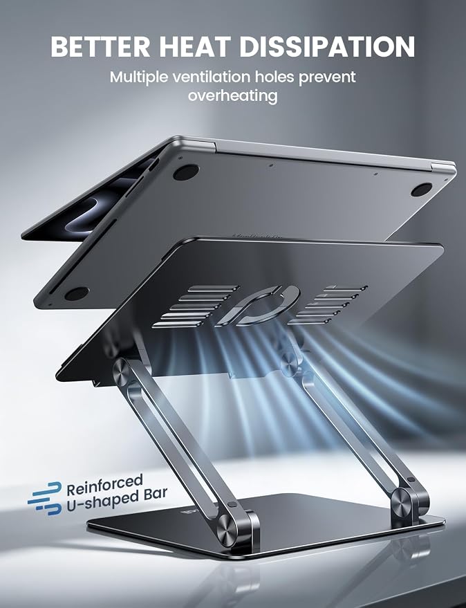 Lamicall Adjustable Laptop Stand for Desk for MacBook Air Pro HP 10-17.3'' | Aluminum Computer Notebook Holder, Portable Laptop Riser, Foldable Ergonomic Office Desk Accessories for Dell XPS Black - Image 6