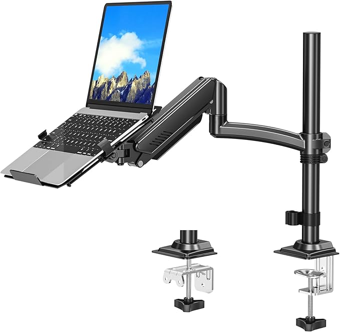 MOUNTUP Laptop Desk Mount, Adjustable Laptop Stand for max 17" Notebook or 32" Monitor, Laptops Arm Mount for Desk Holds 4.4-22lbs, Tall Laptops Stand with Clamp/Grommet by MOUNTUP