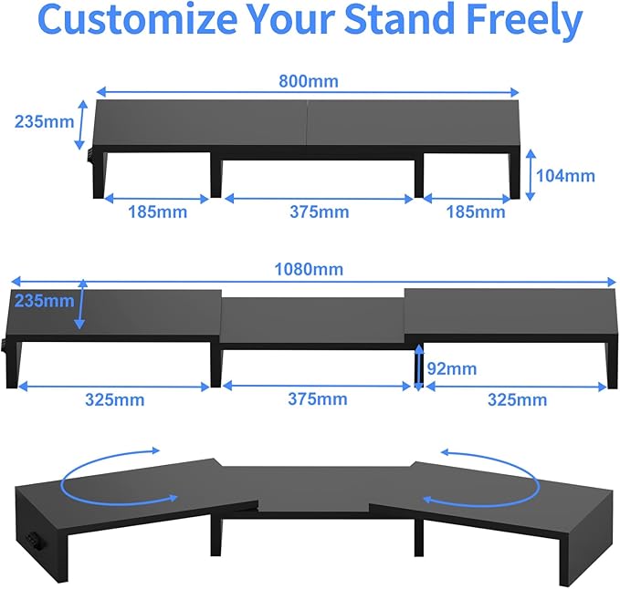 Pholiten Monitor Stand Riser with Adjustable Length and Swivel Angles | Extra Long Multifunctional Stand up to 48.2" Fit Computer Laptop Printer Max 44 lbs - Image 4