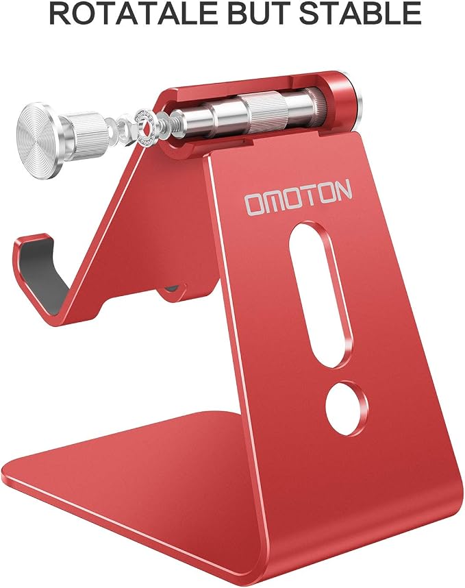 OMOTON C2 Adjustable Aluminum Cell Phone Stand with Charging Cutout, Red | Sturdy 3mm Aluminum, Charging Port, 270° Adjustable, Non-Slip Silicone Pads, Works with Thick Cases, for All Smartphones - Image 5