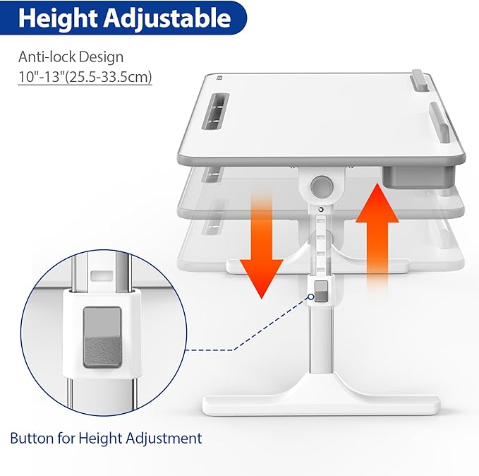 Besign LT05 Adjustable Laptop Table, Lap Desk, Portable Standing Bed Desk, Foldable Sofa Breakfast Tray, Notebook Computer Stand for Reading and Writing, Medium Size, White - Image 3