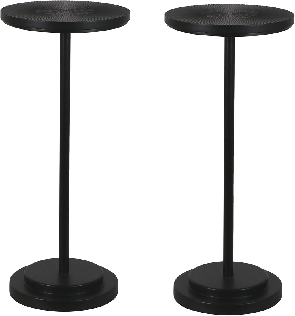 COVLON Drink Table Set of 2, Small Round Pedestal Side Table with Carved Top for Living Room, Bedroom, Small Space, Corners and Office, Black - Image 3